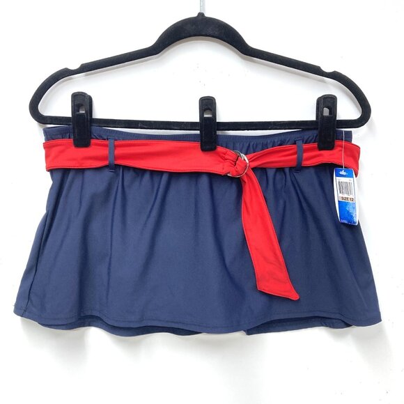Nautica Navy Swim Skirt, Size 12, Navy w‎ Red Belt Built in Brief Nautical NEW - Picture 1 of 10